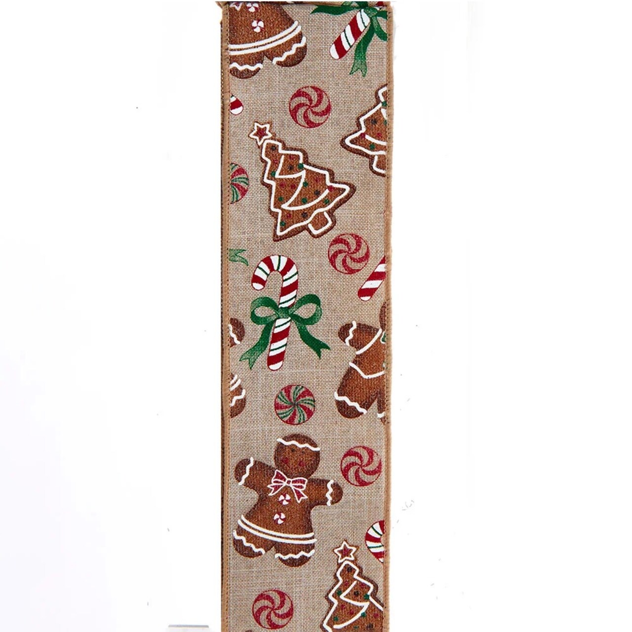 KSA Brown and White Gingerbread Patterned Christmas Wired Craft Ribbon 2.5" x 10 Yards